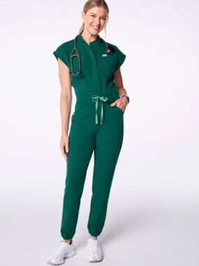 Figs Hunter Green Cargo Jogger Jumpsuit